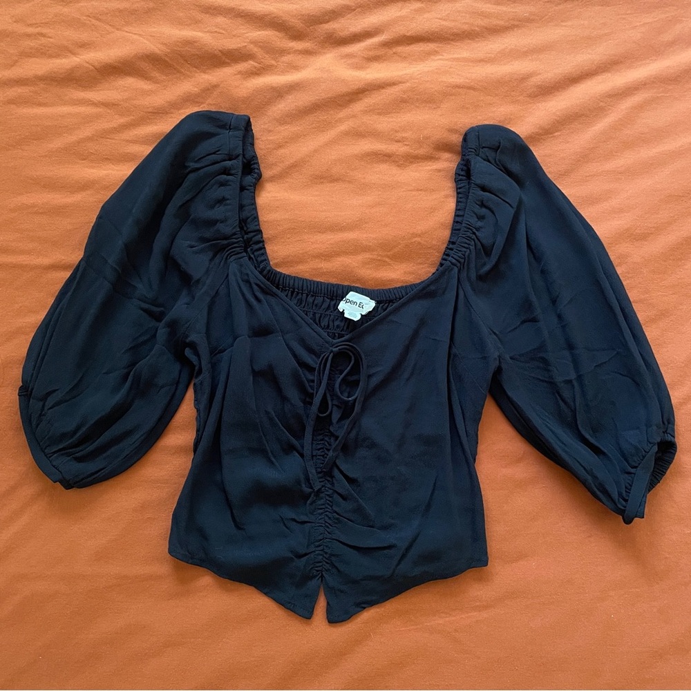 Tie Front Puff Sleeve Blouse